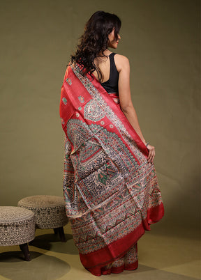 Pink Handloom Tussar Pure Silk Saree With Blouse Piece