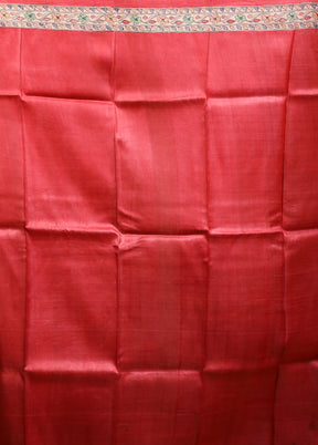 Pink Handloom Tussar Pure Silk Saree With Blouse Piece