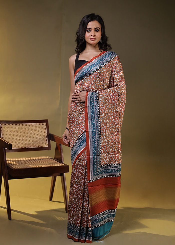 Multicolor Printed Pure Silk Saree Without Blouse Piece