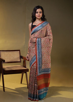 Multicolor Printed Pure Silk Saree Without Blouse Piece