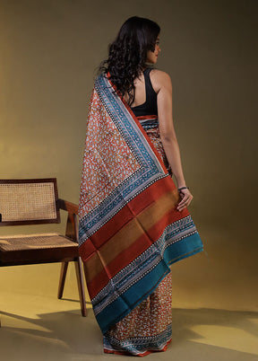 Multicolor Printed Pure Silk Saree Without Blouse Piece