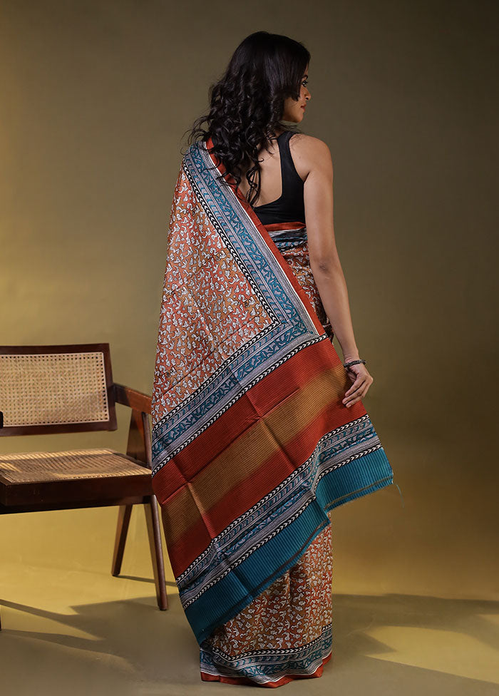 Multicolor Printed Pure Silk Saree Without Blouse Piece