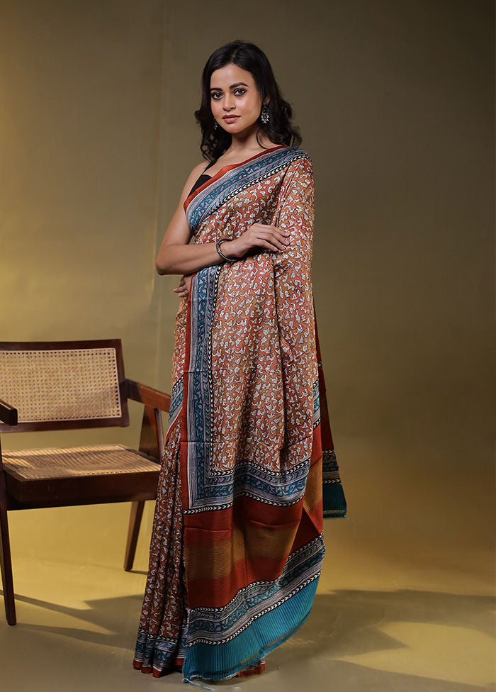 Multicolor Printed Pure Silk Saree Without Blouse Piece