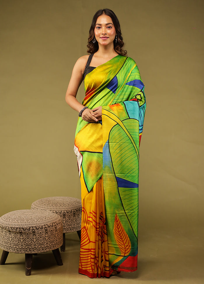 Multicolor Printed Pure Silk Saree Without Blouse Piece