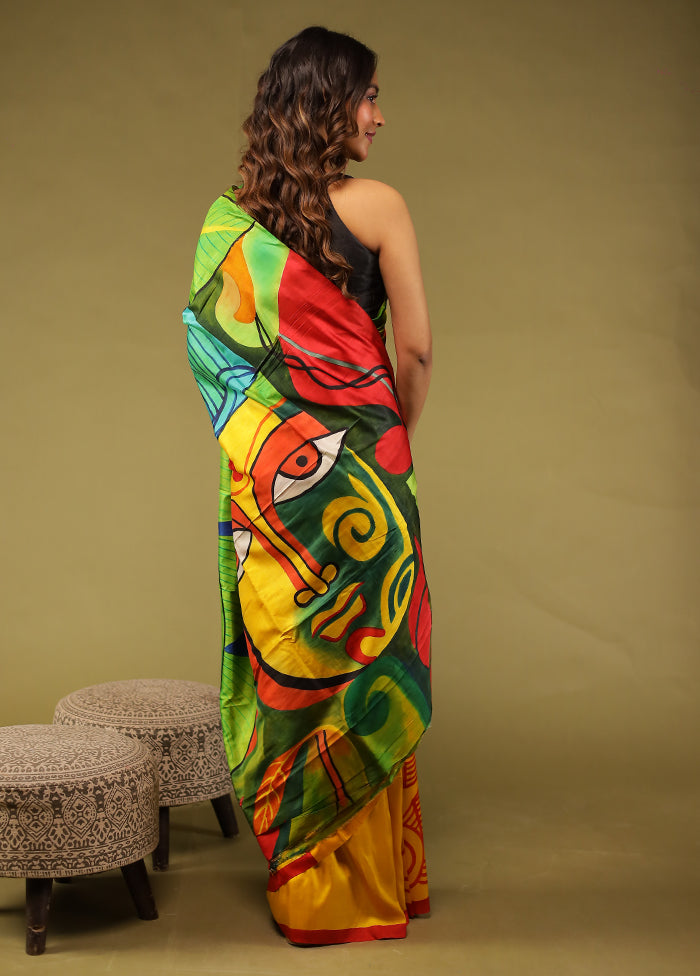 Multicolor Printed Pure Silk Saree Without Blouse Piece