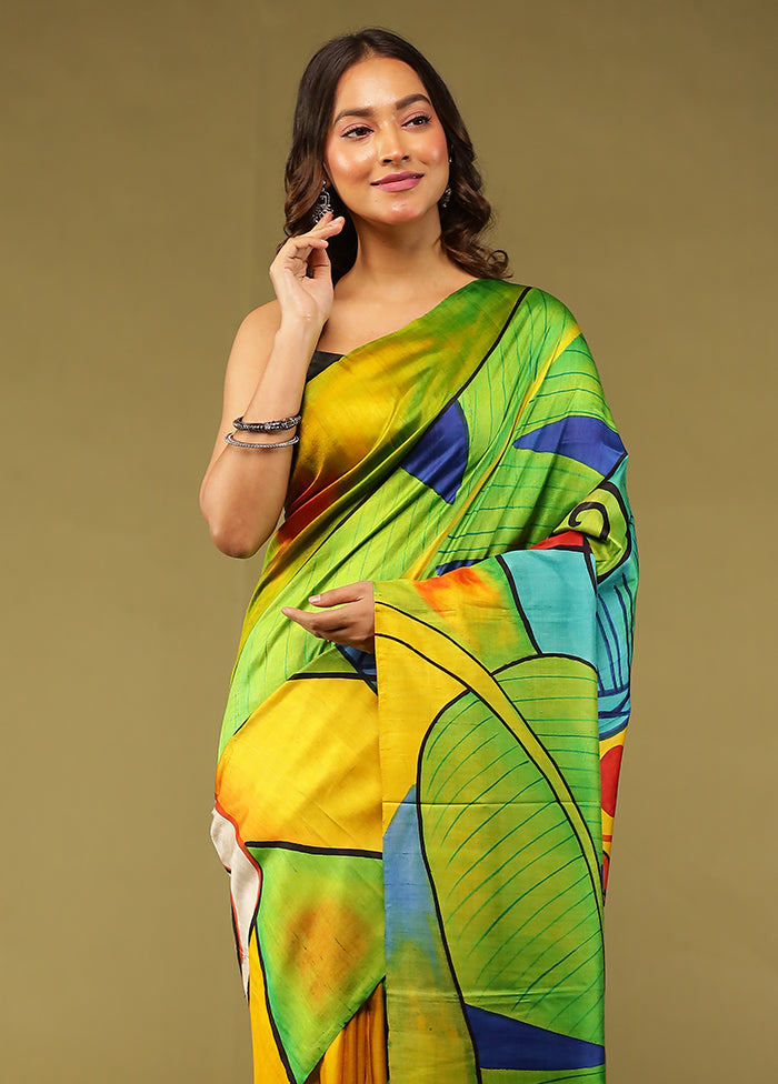 Multicolor Printed Pure Silk Saree Without Blouse Piece