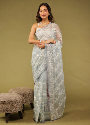 Grey Organza Saree With Blouse Piece