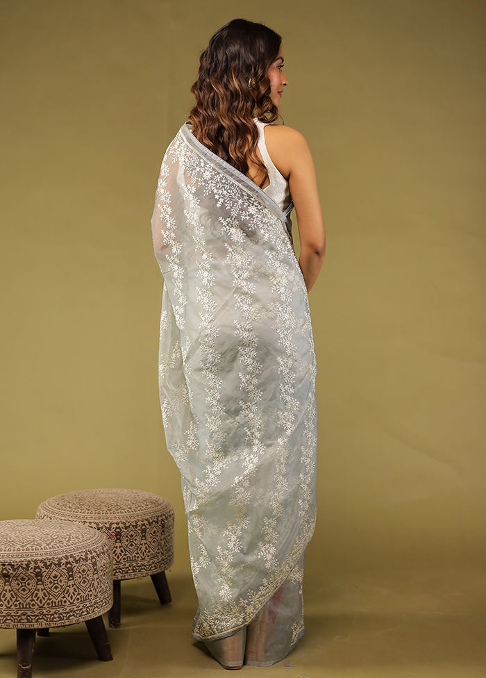 Grey Organza Saree With Blouse Piece