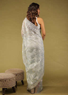 Grey Organza Saree With Blouse Piece