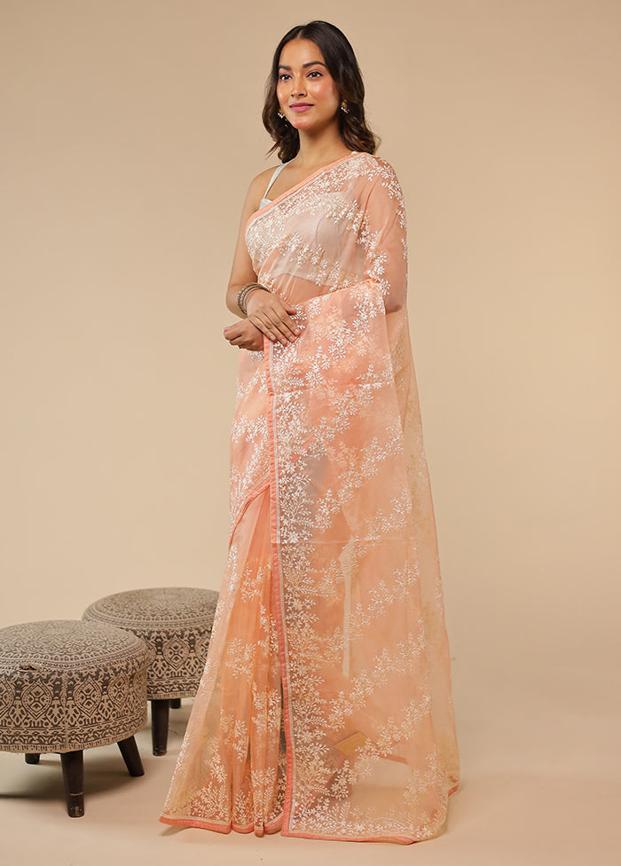 Pink Organza Saree With Blouse Piece