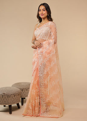 Pink Organza Saree With Blouse Piece