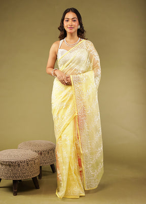 Yellow Organza Saree With Blouse Piece