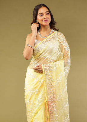 Yellow Organza Saree With Blouse Piece
