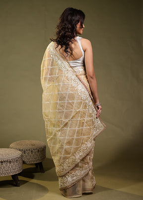 Cream Organza Saree With Blouse Piece