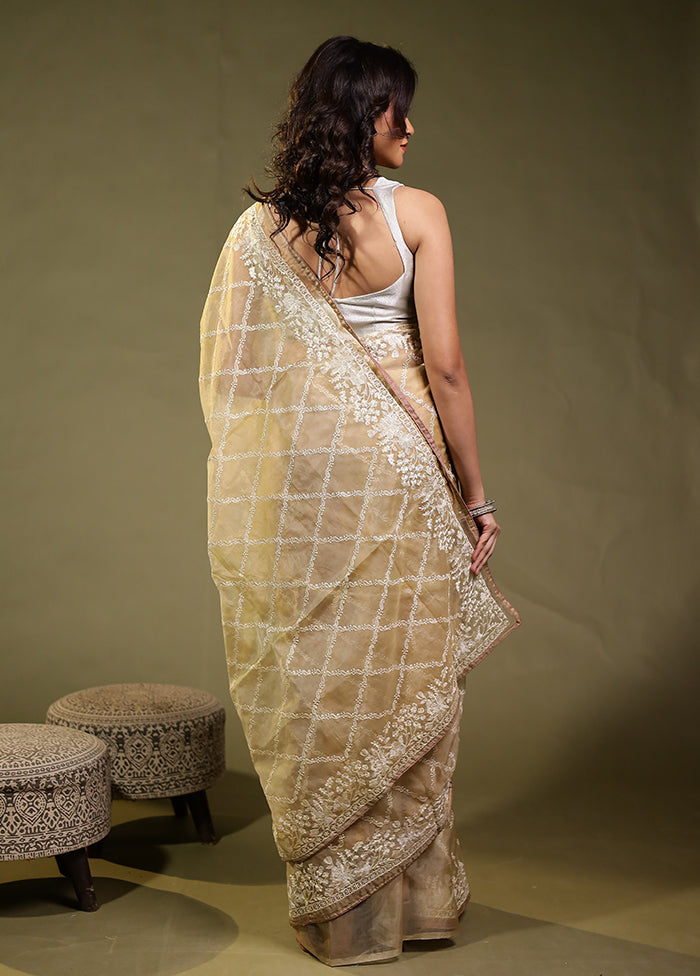 Cream Organza Saree With Blouse Piece