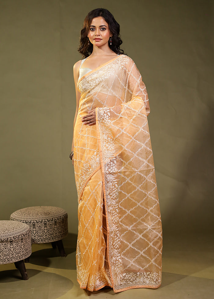 Orange Organza Saree With Blouse Piece