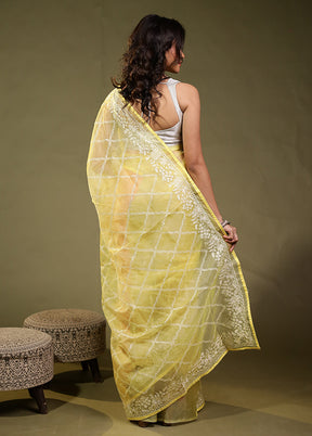 Yellow Organza Saree With Blouse Piece