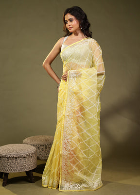 Yellow Organza Saree With Blouse Piece