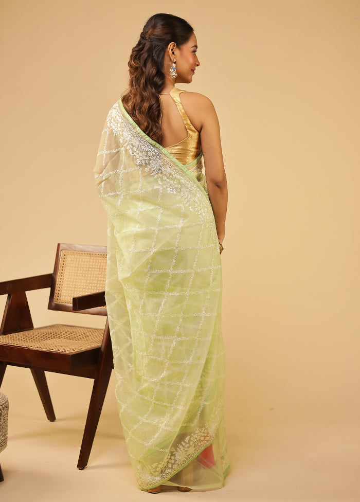 Green Organza Saree With Blouse Piece