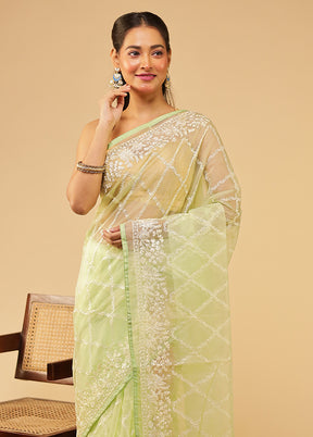 Green Organza Saree With Blouse Piece