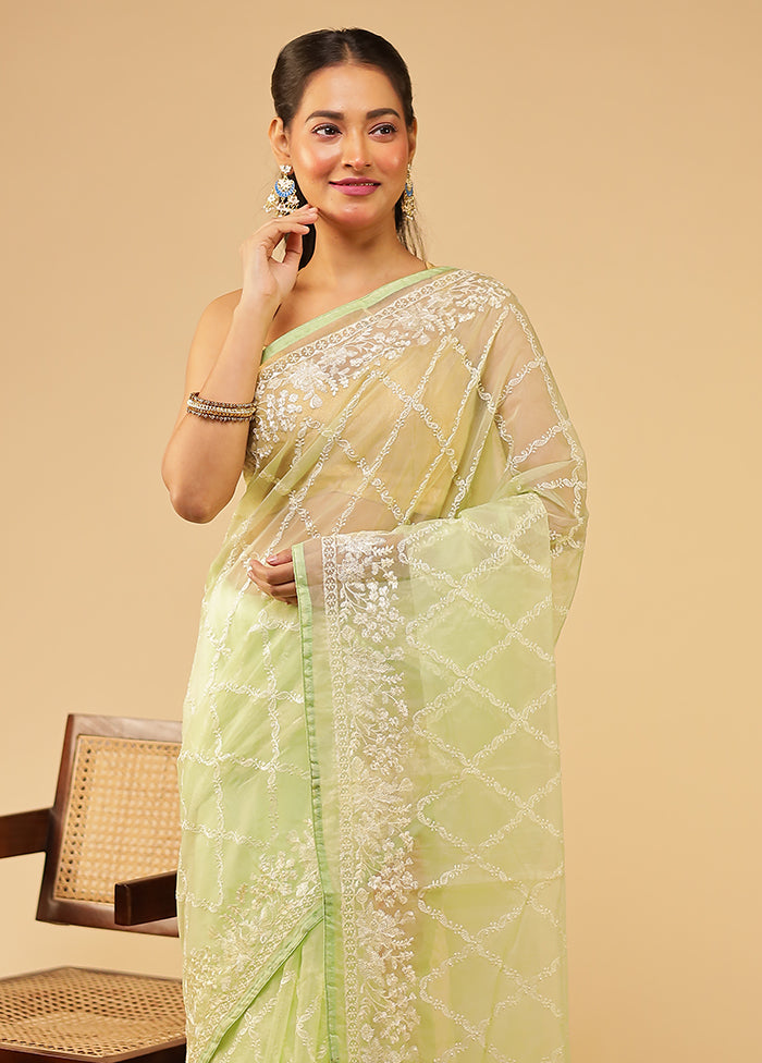 Green Organza Saree With Blouse Piece