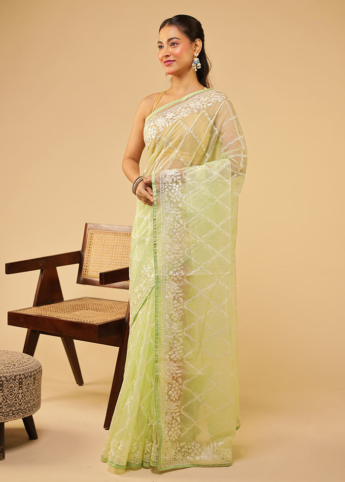 Green Organza Saree With Blouse Piece