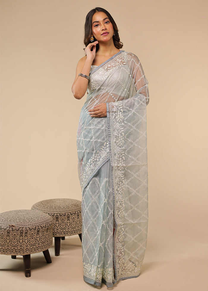 Grey Organza Saree With Blouse Piece