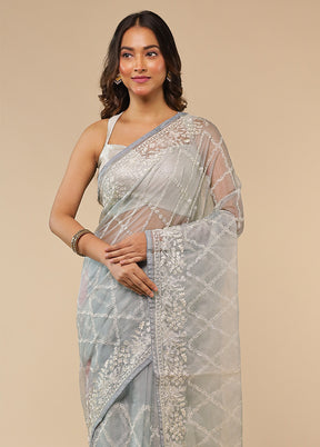 Grey Organza Saree With Blouse Piece