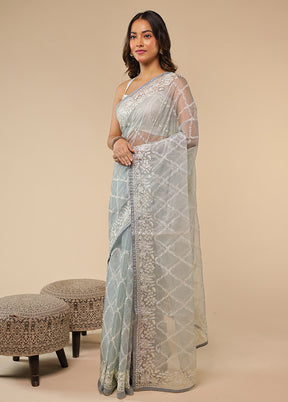 Grey Organza Saree With Blouse Piece