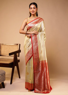 Cream Tissue Silk Saree With Blouse Piece