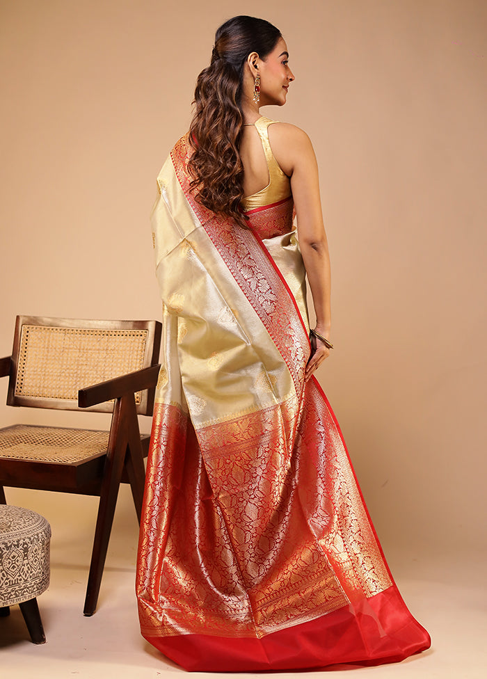 Cream Tissue Silk Saree With Blouse Piece