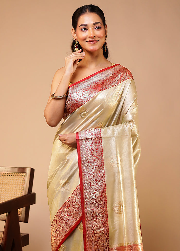 Cream Tissue Silk Saree With Blouse Piece