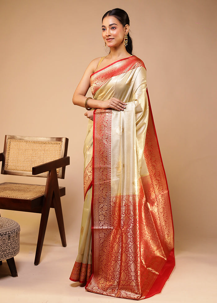 Cream Tissue Silk Saree With Blouse Piece