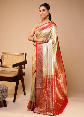 Cream Tissue Silk Saree With Blouse Piece