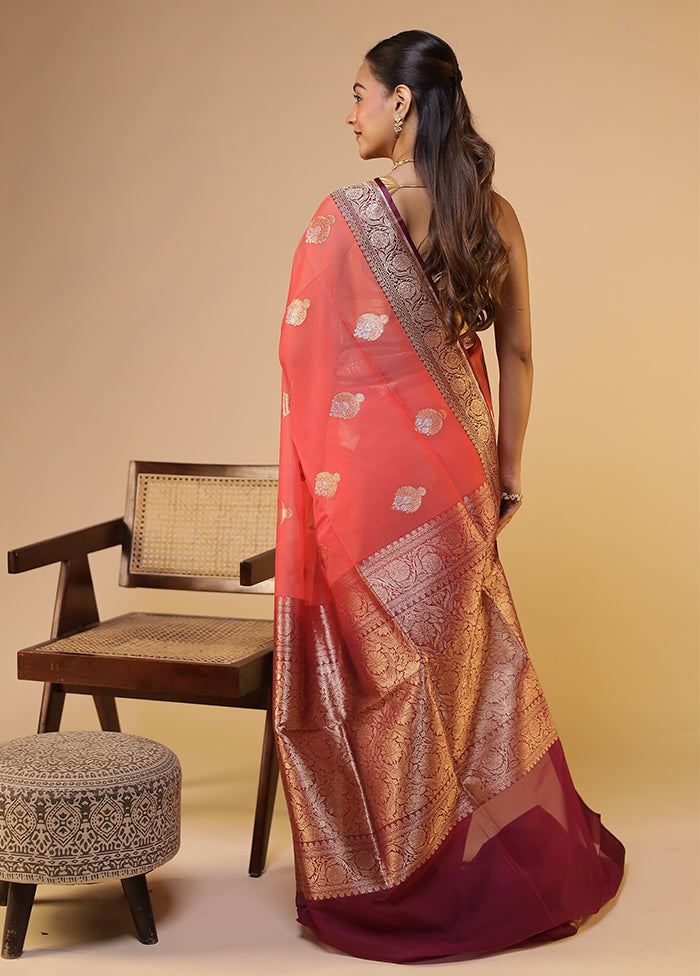 Pink Organza Saree With Blouse Piece