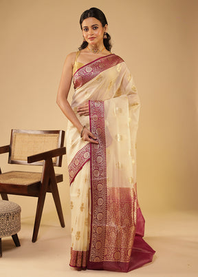 Cream Organza Saree With Blouse Piece
