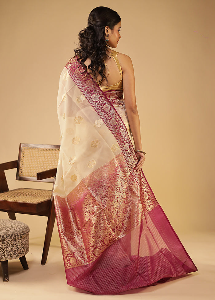 Cream Organza Saree With Blouse Piece