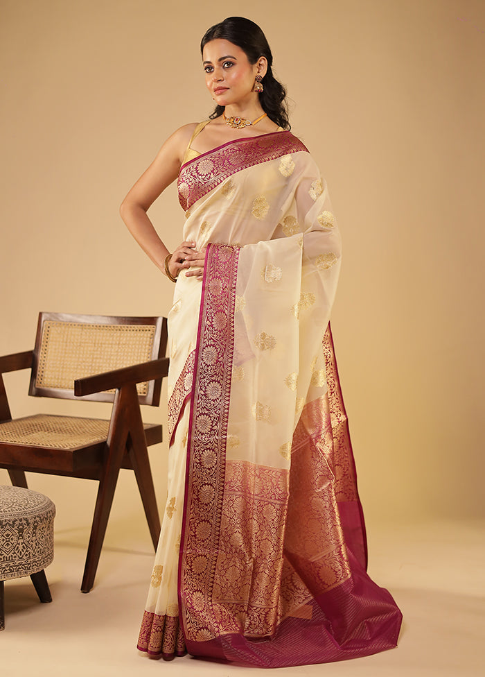 Cream Organza Saree With Blouse Piece