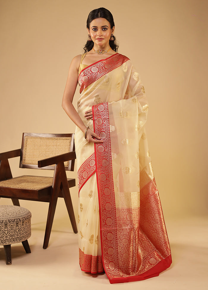 Cream Organza Saree With Blouse Piece