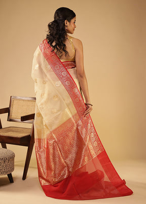 Cream Organza Saree With Blouse Piece