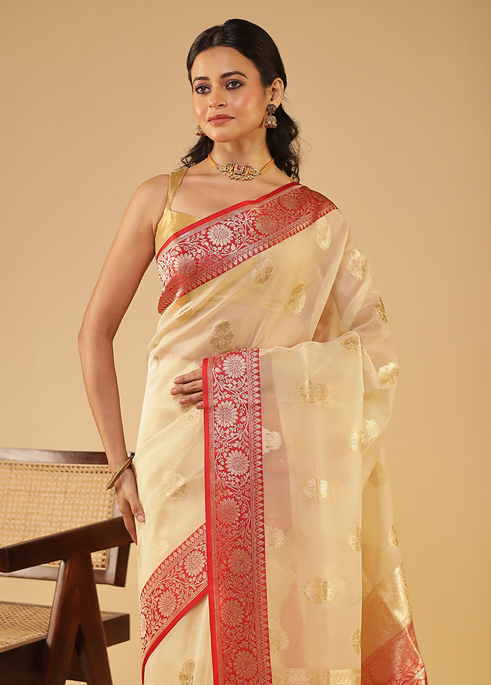 Cream Organza Saree With Blouse Piece