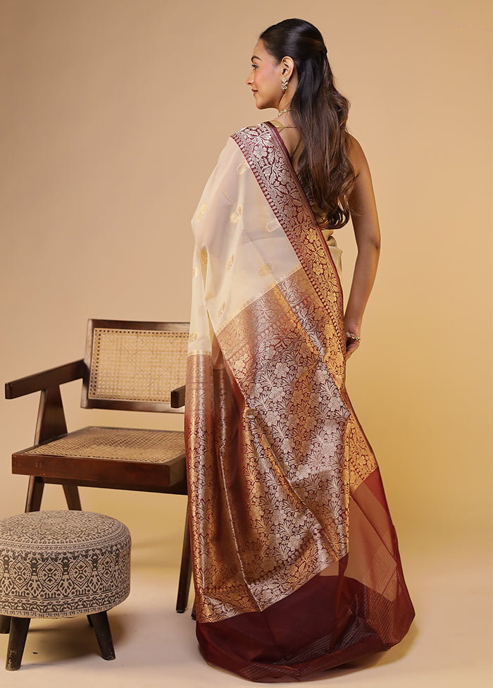 Cream Organza Saree With Blouse Piece
