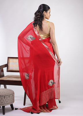 Red Georgette Saree With Blouse Piece