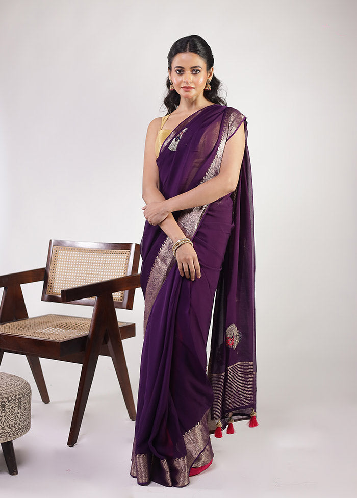 Purple Georgette Saree With Blouse Piece