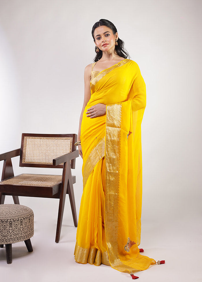 Yellow Georgette Saree With Blouse Piece