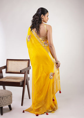 Yellow Georgette Saree With Blouse Piece