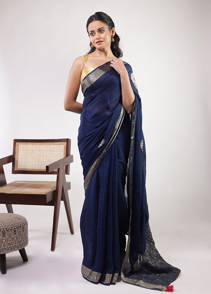 Blue Georgette Saree With Blouse Piece
