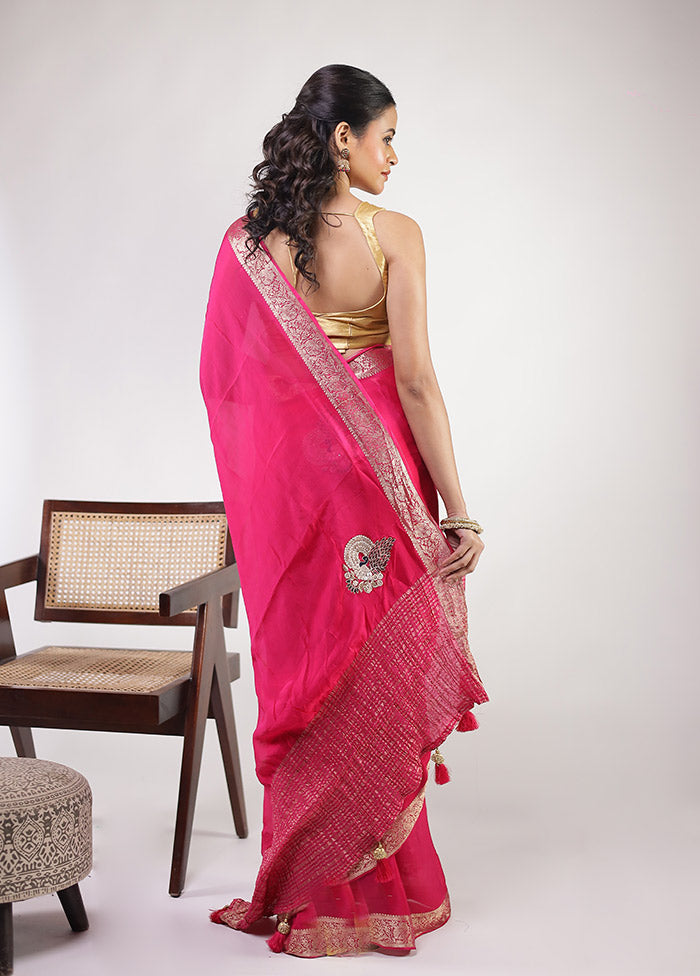 Pink Georgette Saree With Blouse Piece