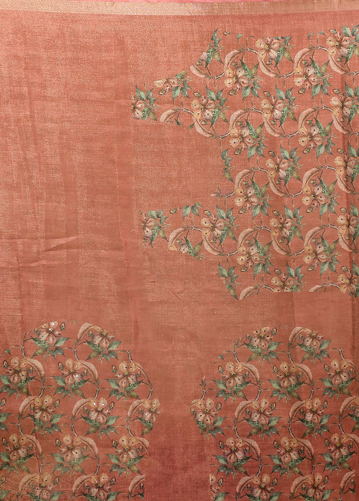 Pink Linen Silk Saree With Blouse Piece