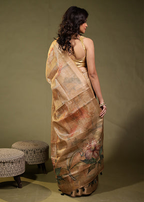 Yellow Linen Silk Saree With Blouse Piece
